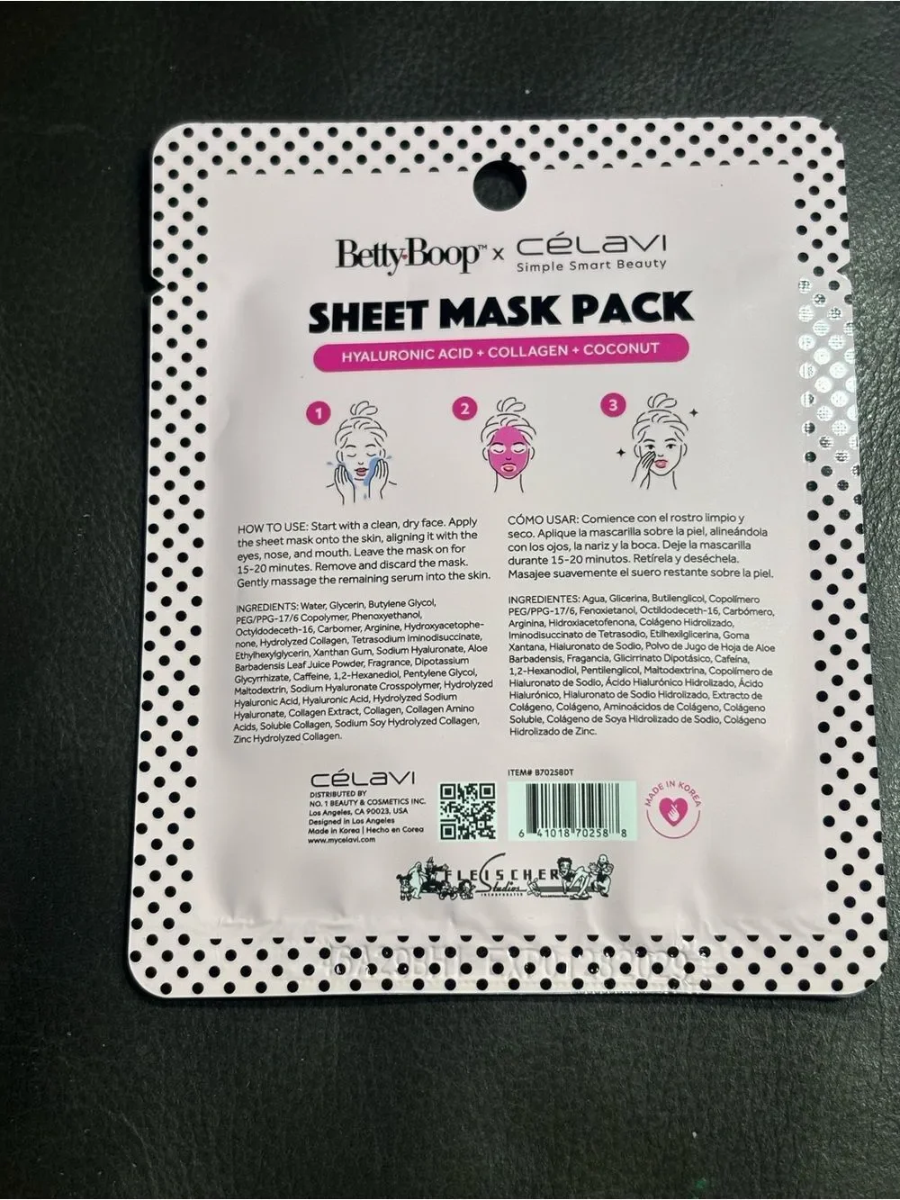 3 New Betty Boop x Célavi Sheet Mask Pack Chamomile Green Tea Hyaluronic Acid